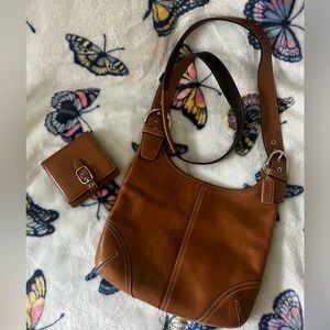VINTAGE COACH BAG WITH WALLET, COACH CROSSBODY BAG, RICH LUXURIOUS BROWN LEATHER